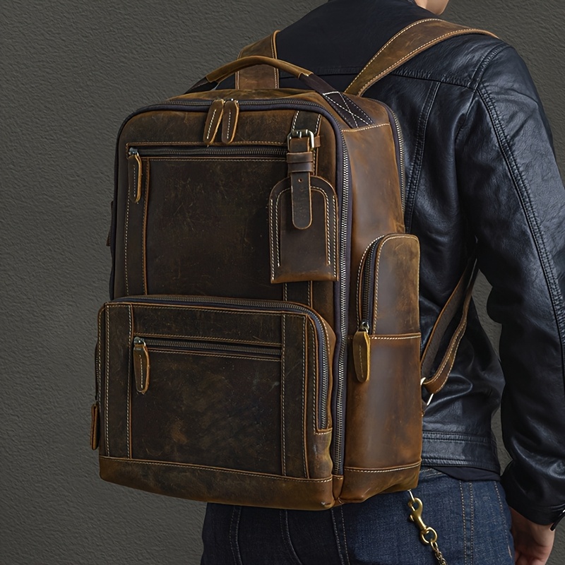 aston leather small leather backpack Aston Leather Chocolate Brown Clinton Zippered Backpack