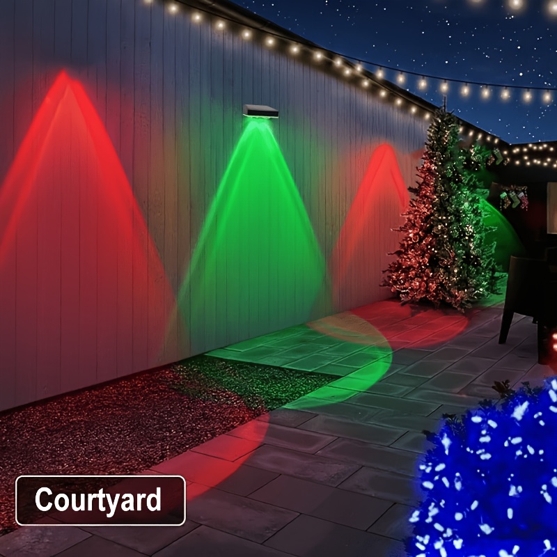 TEMU 1pc Of Outdoor Solar Double-headed Convex Mirror Lights, Rgb Color-changing Solar Courtyard Fence Lights, All-night Lighting From Dusk To Dawn,