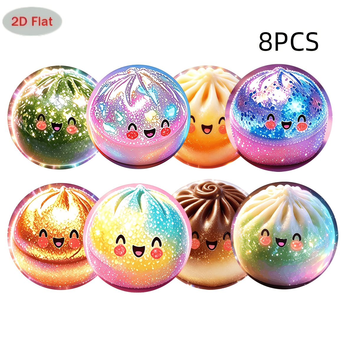 TEMU 2d Flat 1 Set Of 8pcs Cute Baozi Pattern Round Wooden Coasters, Made Of Heat-resistant Synthetic Wood, Very Suitable For Home And Office As