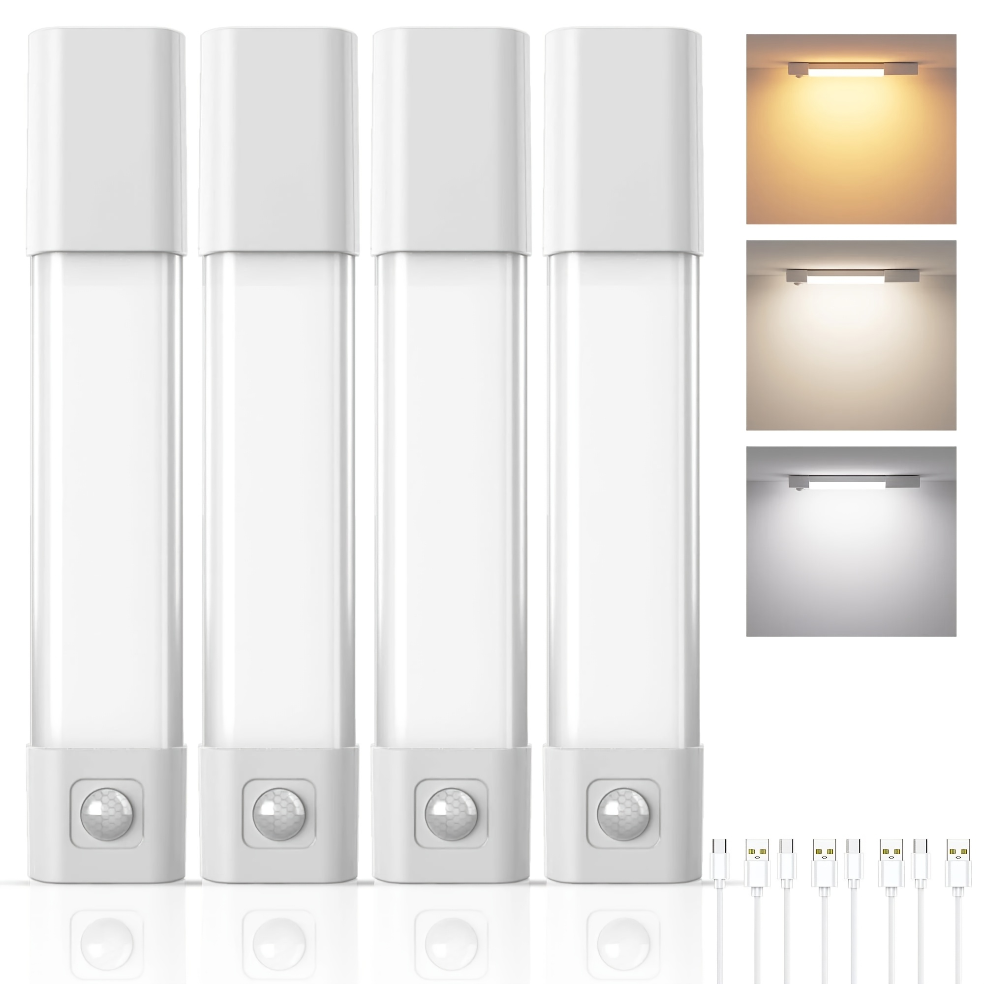 TEMU 4-pack Motion Sensor Under Cabinet Lights, 7.9-inch Usb-c Rechargeable 30-led Closet Lights, Warm White And Cool White, Dimmable Magnetic