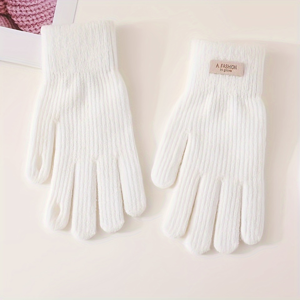 For Women, Winter Cold-proof Thickened -lined Candy-colored Touchscreen Fingerless Five-finger Gloves For Cycling