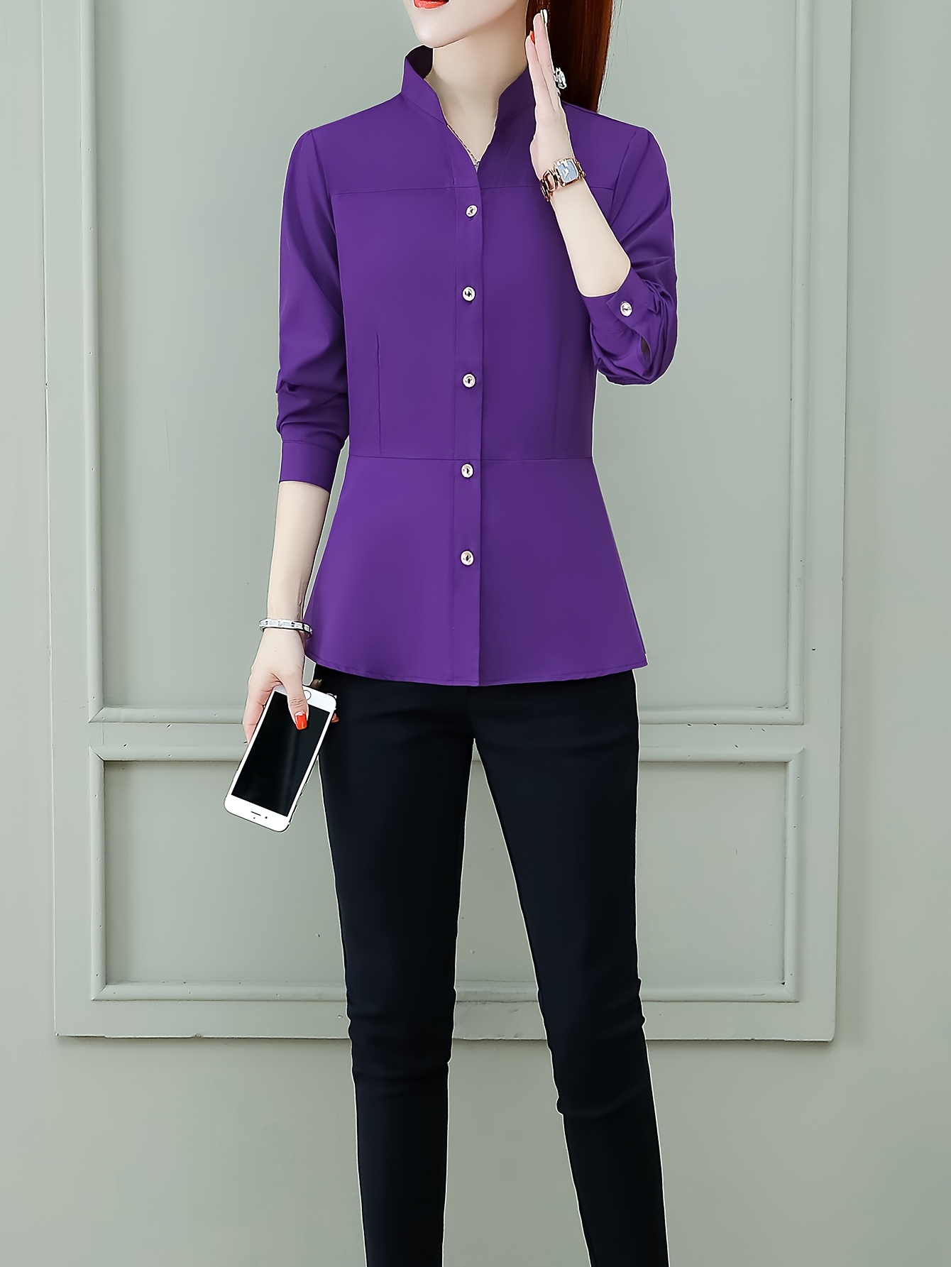 Camicia con bottoni, colletto e polsini classici, camicia da