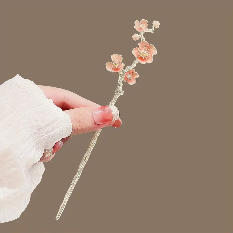 1pc elegant cherry hairpin japanese alloy metal hair clip with pink women s updos hanfu styling formal occasions stylish updo pin metallic alloy construction Product details 0
