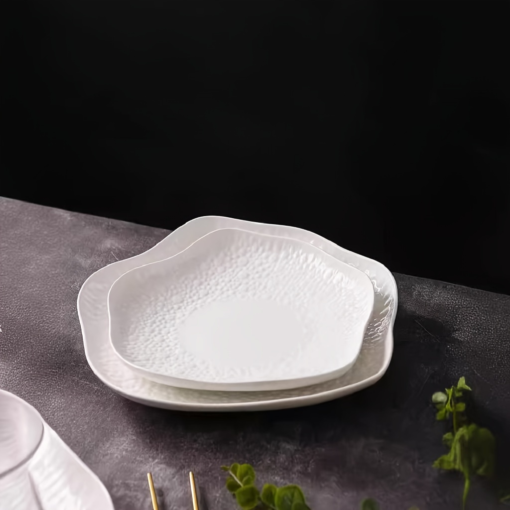 1pc Ceramic French-Style Fan Plate with Irregular Shape - Elegant Asymmetric Dish for Steak, Salads, Pasta, Desserts - for all types of cuisines (Modern for special occasion or Everyday Dining)