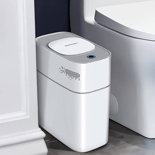 1 bathroom trash can with lid battery powered automatic dustbin for kitchen bedroom bathroom no battery included