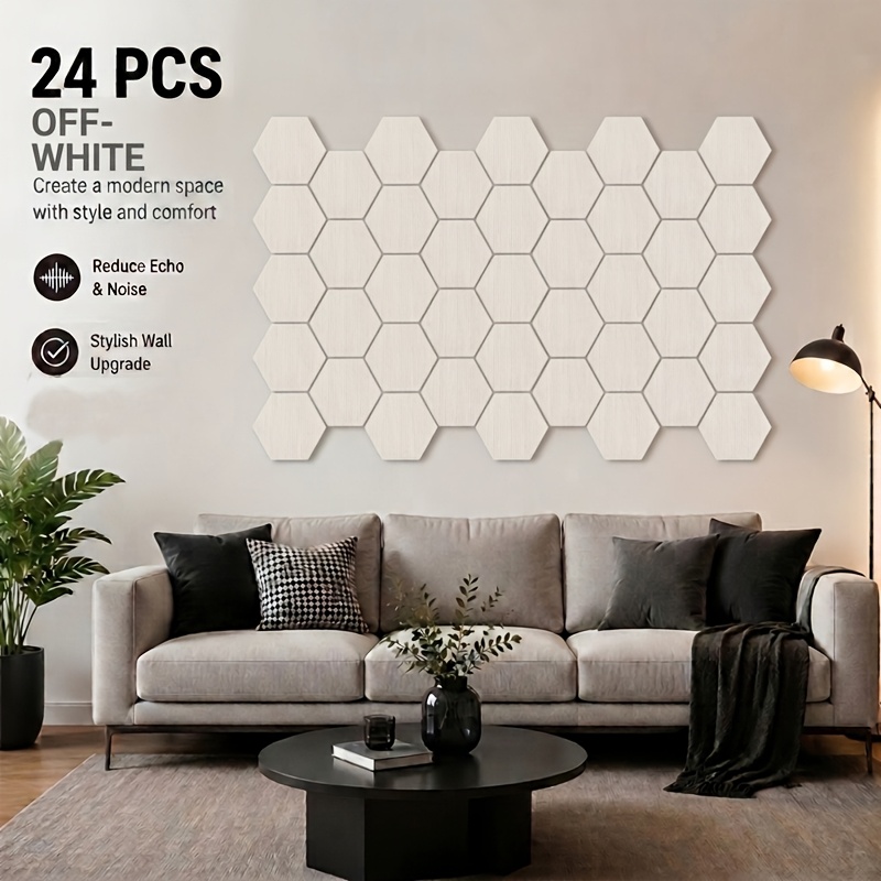 TEMU Lot de 24 / Lot de 12 Autocollants Muraux Hexagonaux Auto-Adhésifs Insonorisants, Panneaux Décoratifs Insonorisants 3D Extra-larges 30×26cm, Dos