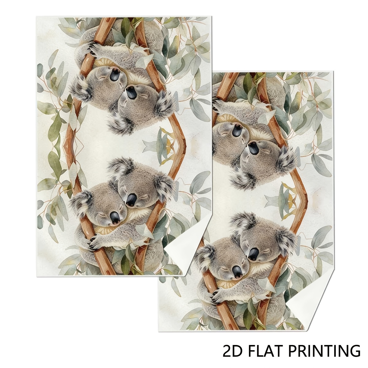 TEMU 2pcs Koala-themed Kitchen Towel And Dishcloth Set, Suitable For Catering , Country Style Decor, Featuring Koala Tree Sleeping Pattern, Hand
