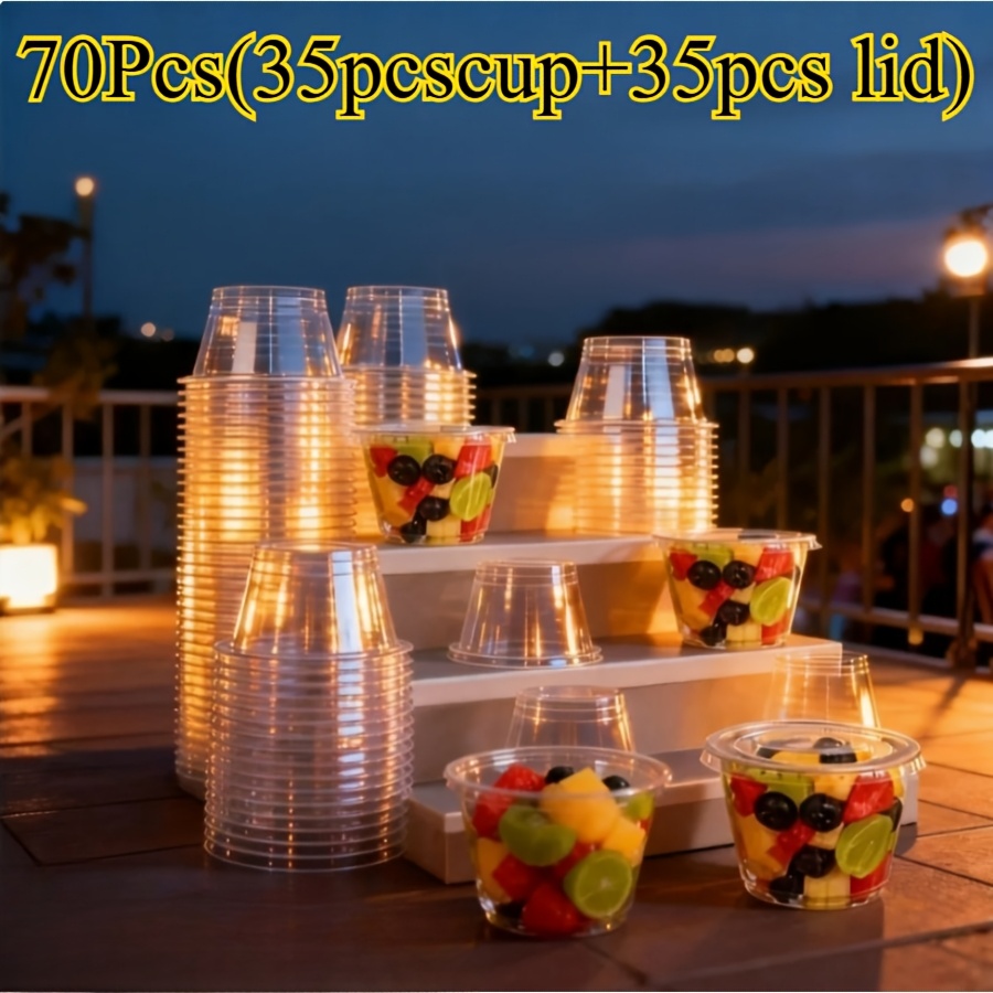 TEMU 70-pack 8oz (250ml) Party Cups, Clear Plastic Cups With Flat Bottom Lids. Ideal For Family Gatherings, Outdoor Parties, Weddings, Coming-of-age