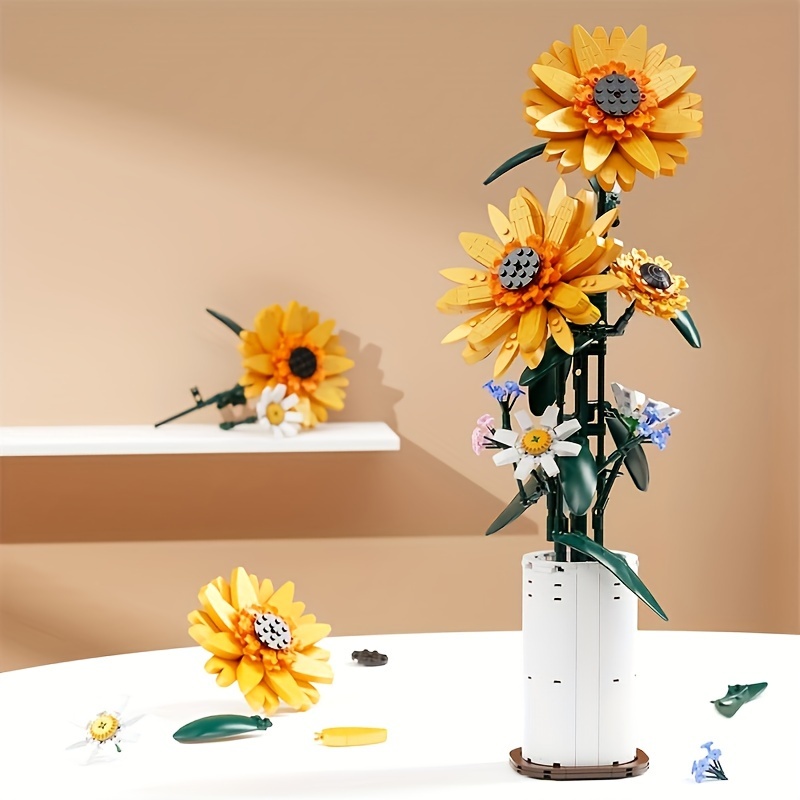 

821pcs Sunflower Building Blocks Sets Flower Bouquet With Vase For Adults Teens, Building Toys For Girls Boys Home Decor