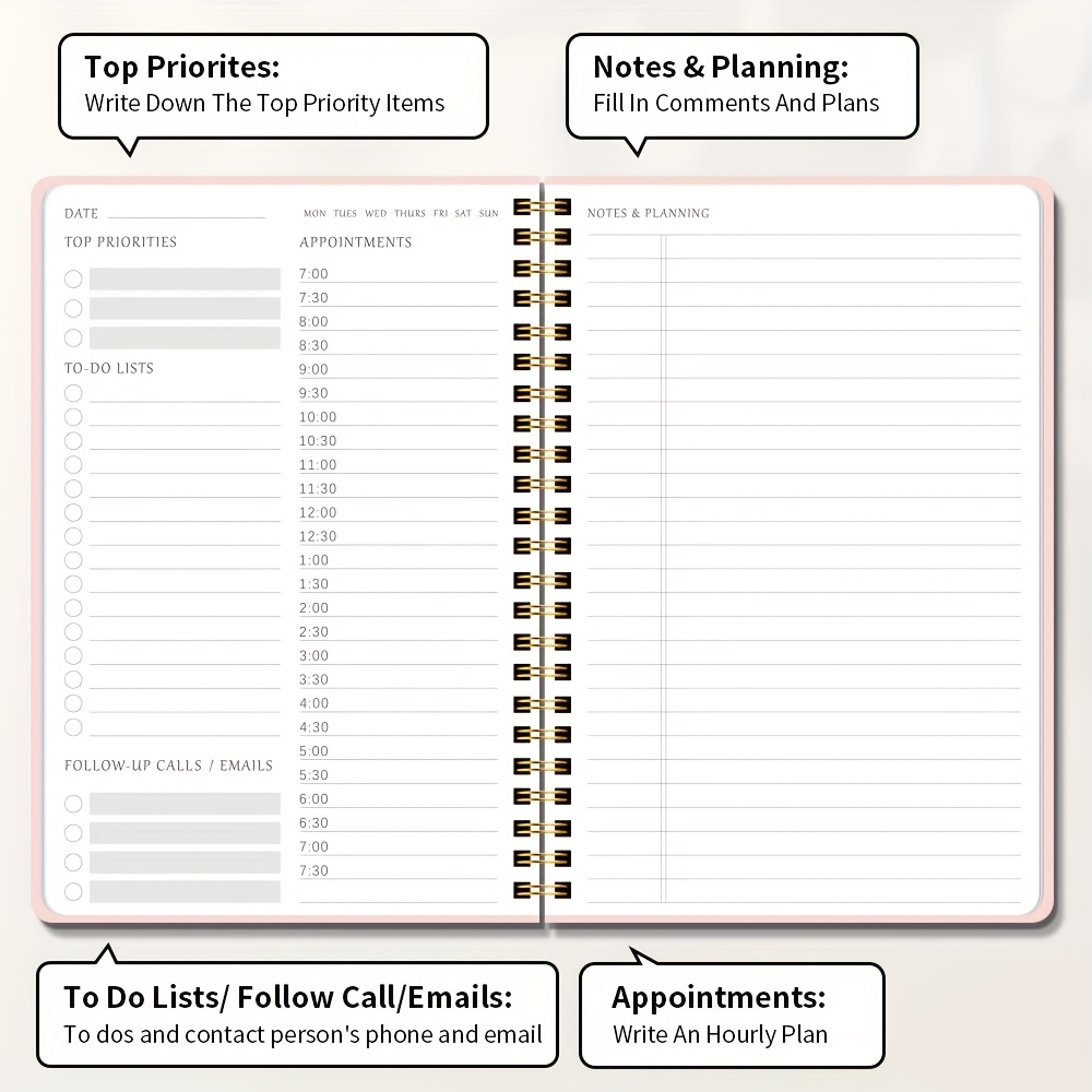 daily planner undated self discipline task list log       notes has a schedule accurate to     suitable for teenagers and adults for   and time management