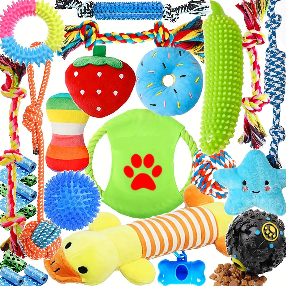 TEMU 25pcs Set Of Dog Toys, Chew Toys For Dogs, Used For Cleaning And Teeth Cleaning, Sound Toys For Dogs, Therapeutic Dispenser Balls, Tug Of ,