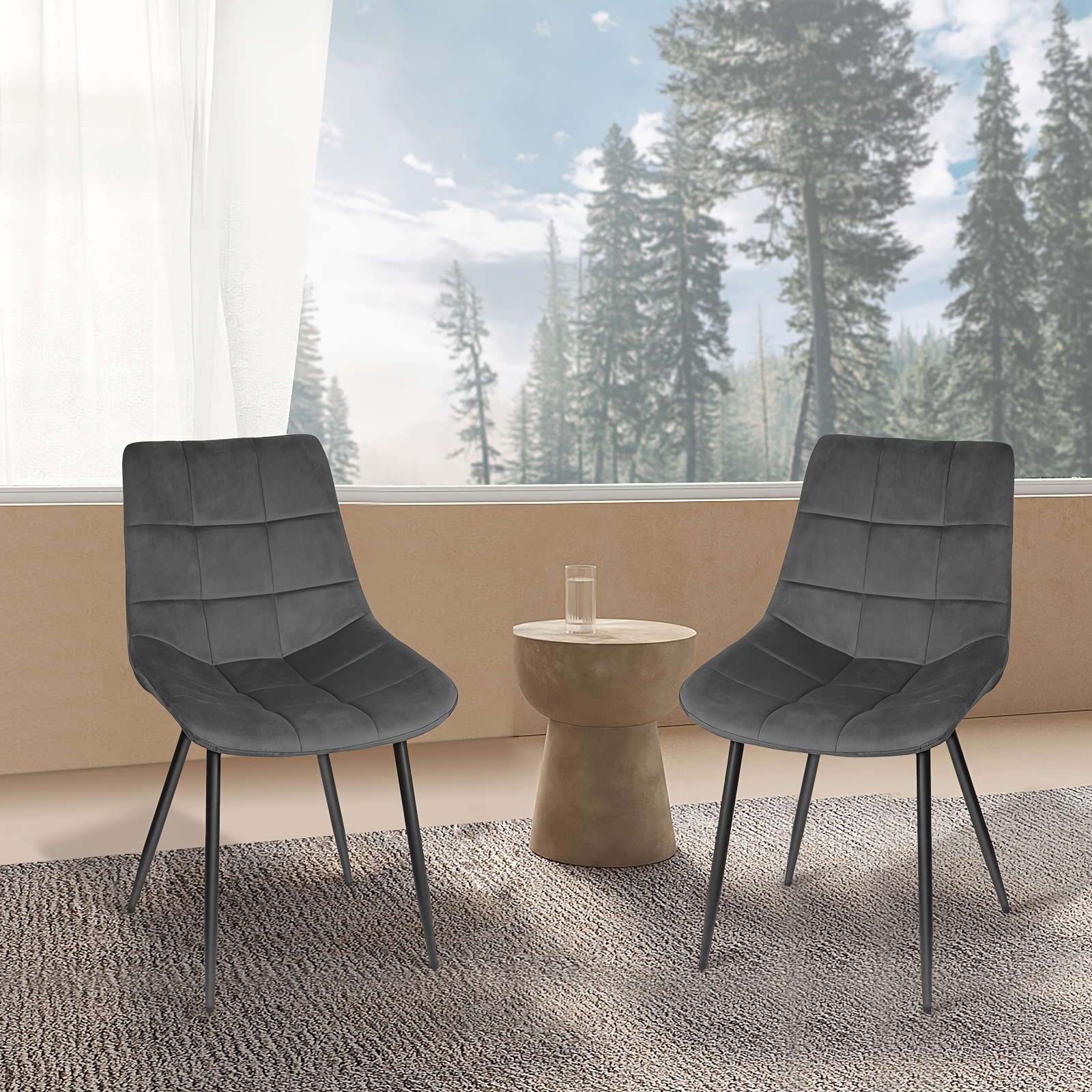 Set Of 2 Retro Velvet Kitchen Chairs With Backrest From Vivolilv, Dark Gray, Dimensions 50x39x89 Cm
