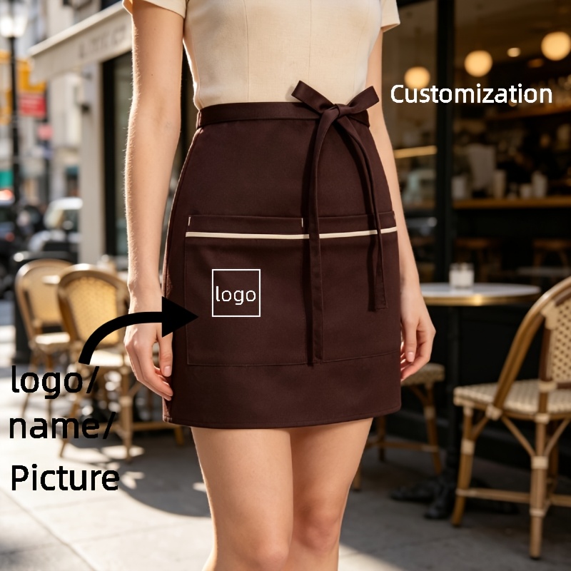 TEMU 1pc Customizable Name, Logo, Picture Half Apron, Short Skirt, Durable And Easy To Clean, Adjustable Waistband, Suitable For Kitchen Cooking,
