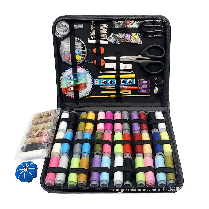 

230pcs Deluxe Sewing Kit With Black Leather Case - Includes Threads, Needles, Scissors & More - Essential Repair Tools For Home Sewing Projects