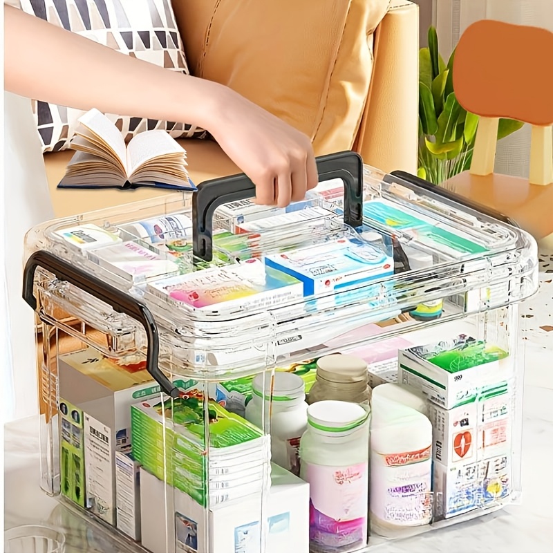 

Waterproof Double-layer Medicine Organizer - Large Capacity, Transparent Pvc Storage Box For Home & Travel