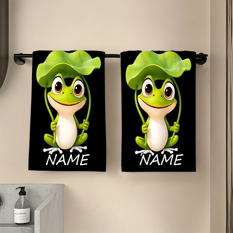 TEMU 1pc Frog, Lily Striped Design, Bathroom Towel, Quick-drying Absorbent Towel, Nordic Minimalist Style Towel, Suitable For Anniversaries, Travel,