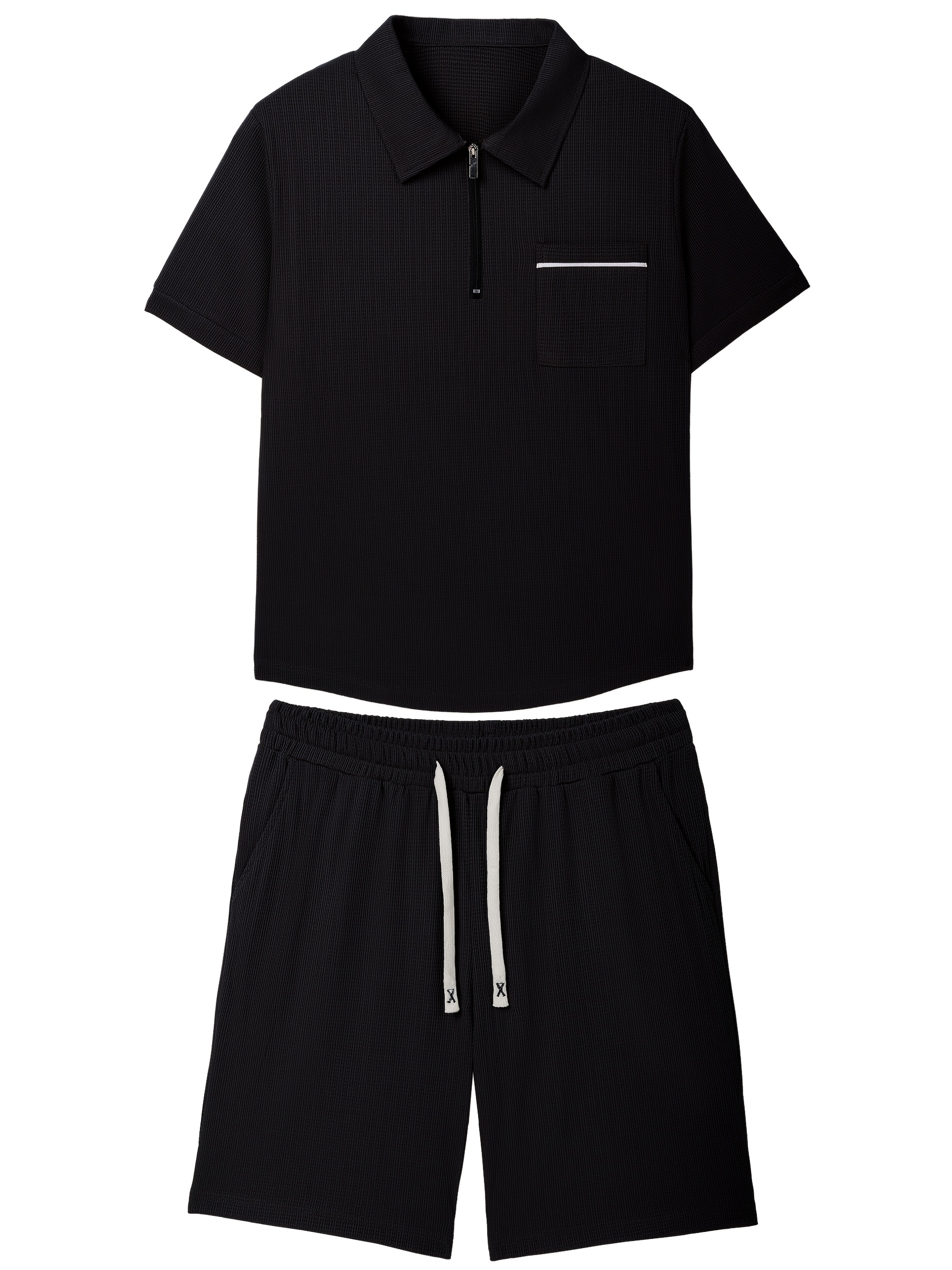 Ensemble polo et short décontracté d'été pour homme avec couleur unie, manches courtes et détail de poche