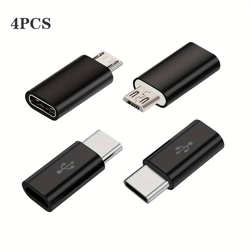 TEMU (Pack de 4) Adaptador Micro USB Hembra a USB C *2, Adaptador USB C Hembra a Micro USB *2, Cable de Carga Rápida Adaptador Micro USB a USB C para