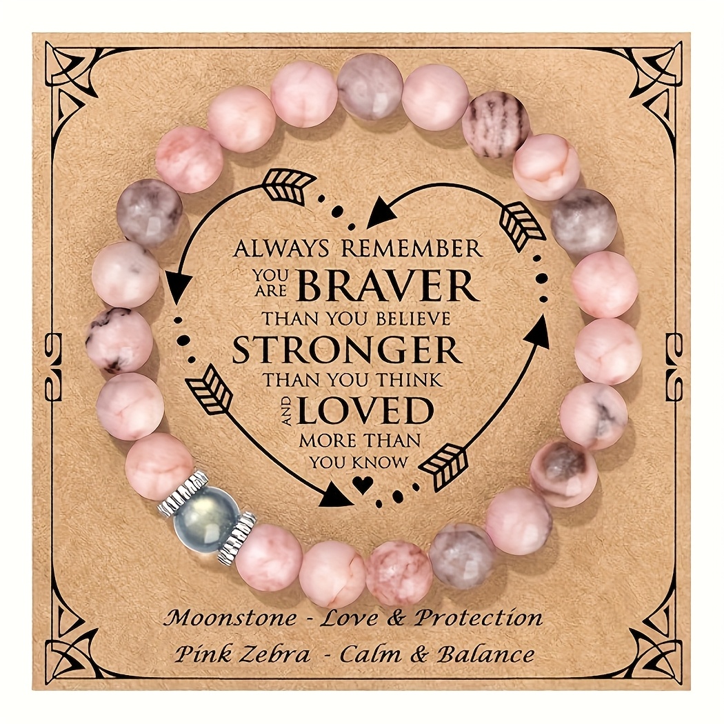 Image of Pink Zebra Bracelet Designed For Protection, Perfect As A Gift For Mothers, Daughters, Family, , Or Lovers For Birthdays And Holidays. This Fashionable Beaded Bracelet Is Elastic And Adjustable.
