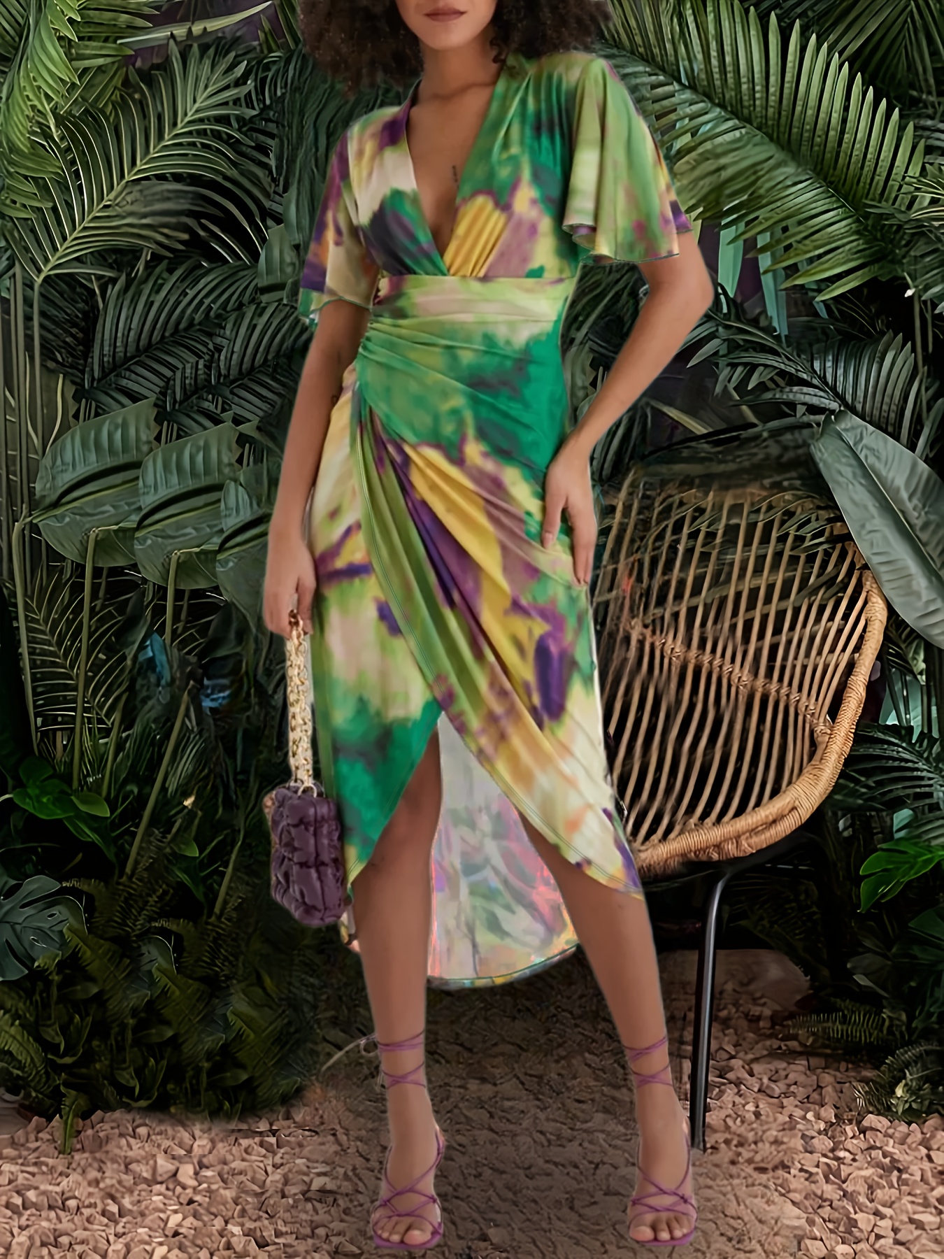 purple and green dress sold on Temu United States