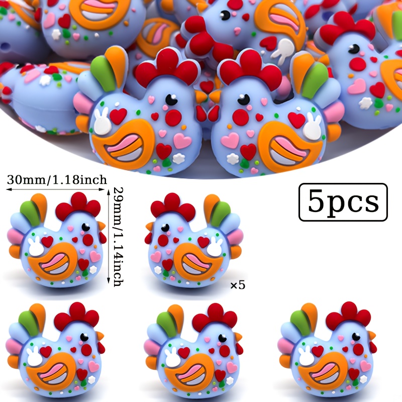 E-shop Set mit 5 Silikonperlen in Form von 3D-Osterhähnchen, für die Herstellung von handgefertigtem Schmuck, täglicher Dekoration, Weihnachtsgeschenke