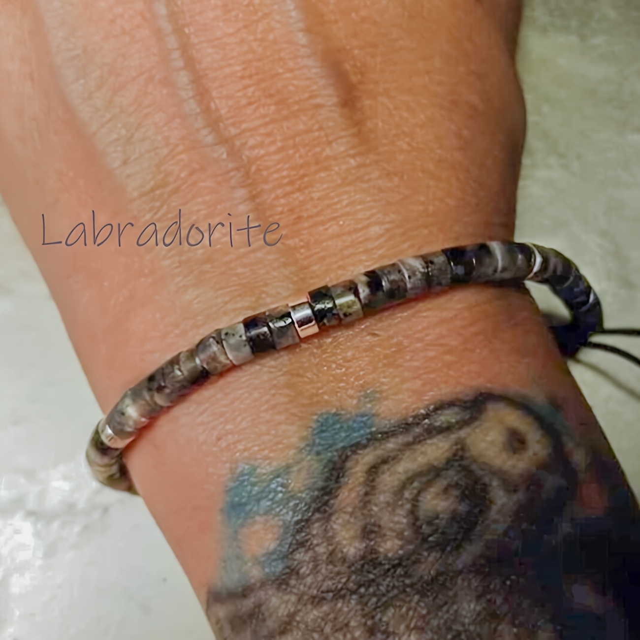 Men's Adjustable Labradorite Beaded Bracelet, Natural Stone