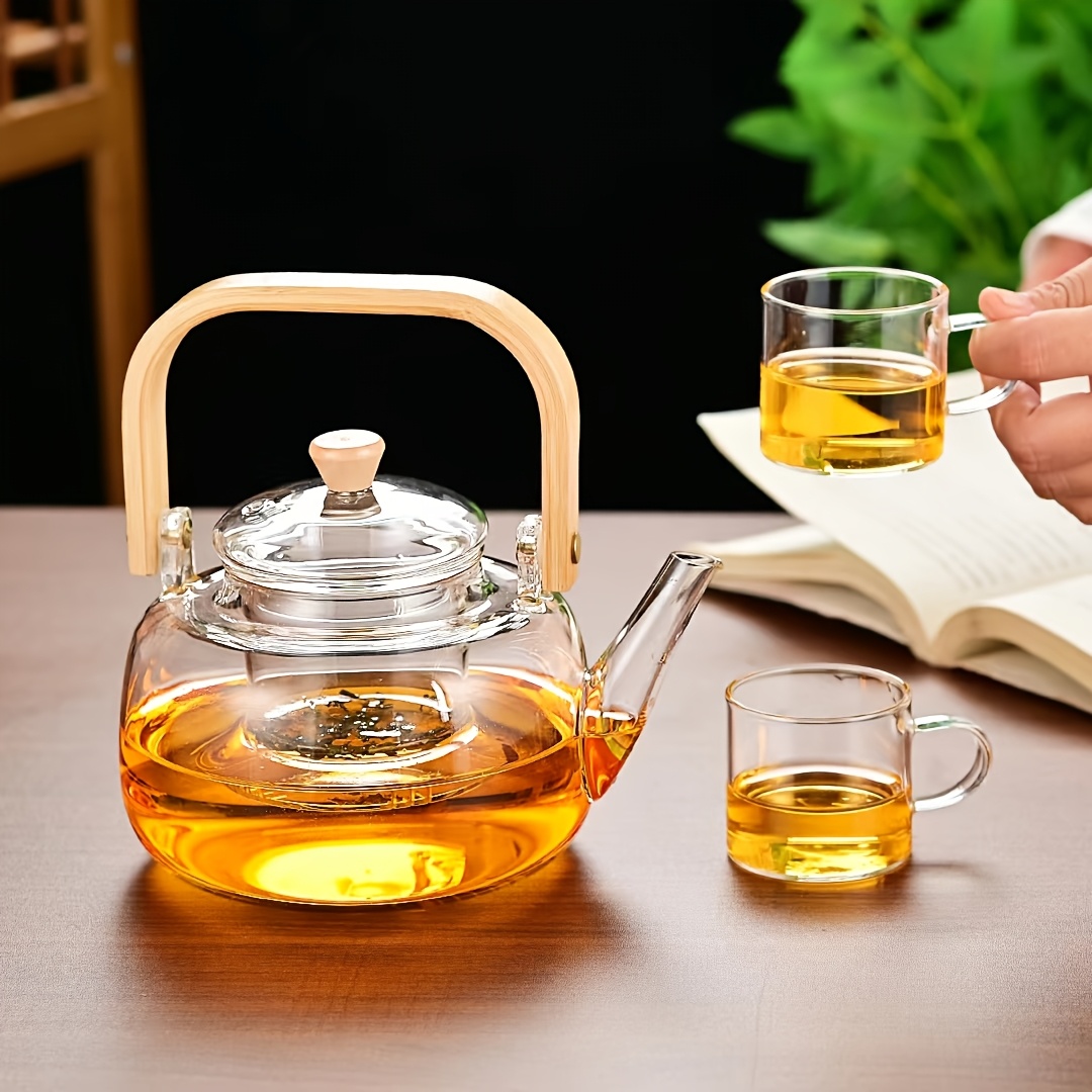1 Tetera + Juego de 4 Tazas, Juego de Té, Vajilla para Mesa, Hecho de Vidrio de Borosilicato de Alta Resistencia - Resistente al Frío y al Calor, Apto para Placas de Inducción, Ideal para Hogar, Restaurante, Cafetería y Más