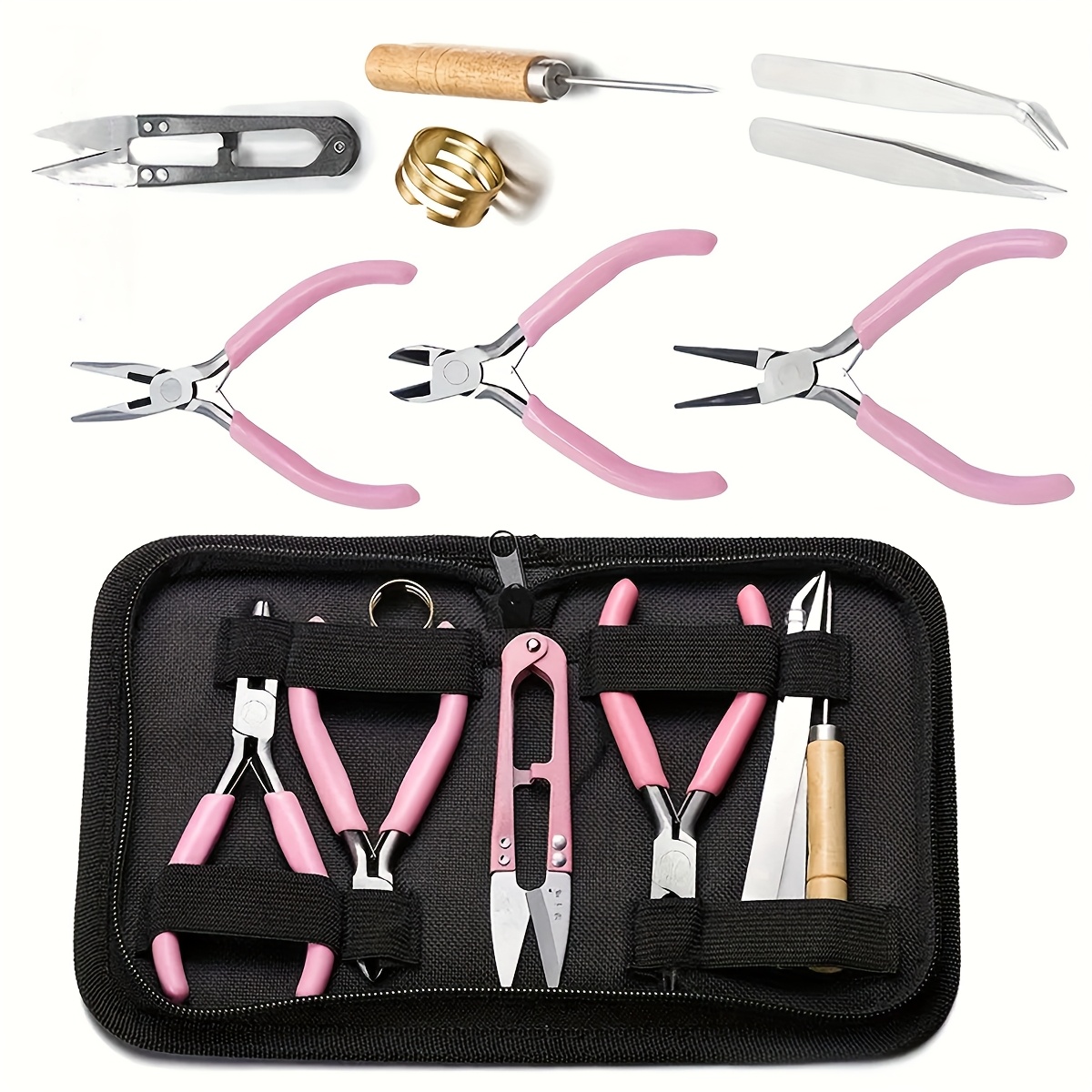 

8pcs/set Pink Senior Jewelry Making Tool Set, Includes Round Nose, Pointed Nose, And Wire , Non-serrated Pliers For Beginners And Enthusiasts