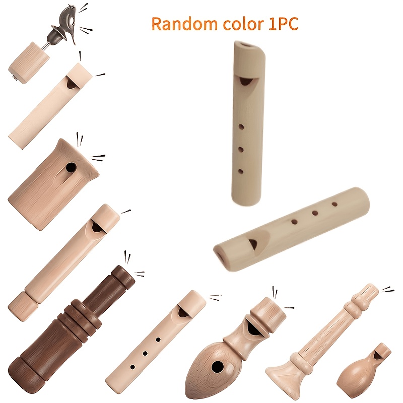 TEMU Random 1pc Color Wooden Bird Whistle Musical Instrument, Pure And Pleasant Sound Imitating , Easy And , Solid Wood Carving Without Paint, Safe