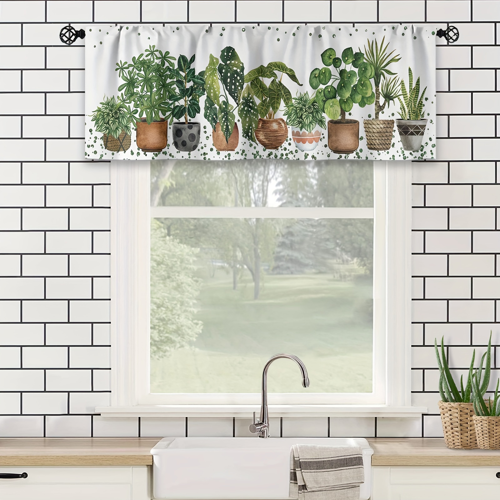 

Rustic Greenery Kitchen Curtain Short Valance - 54" X 18" - Multi-plant Design, Machine Washable, Waterproof, No Lining, Semi-transparent, Perfect For Kitchen Windows