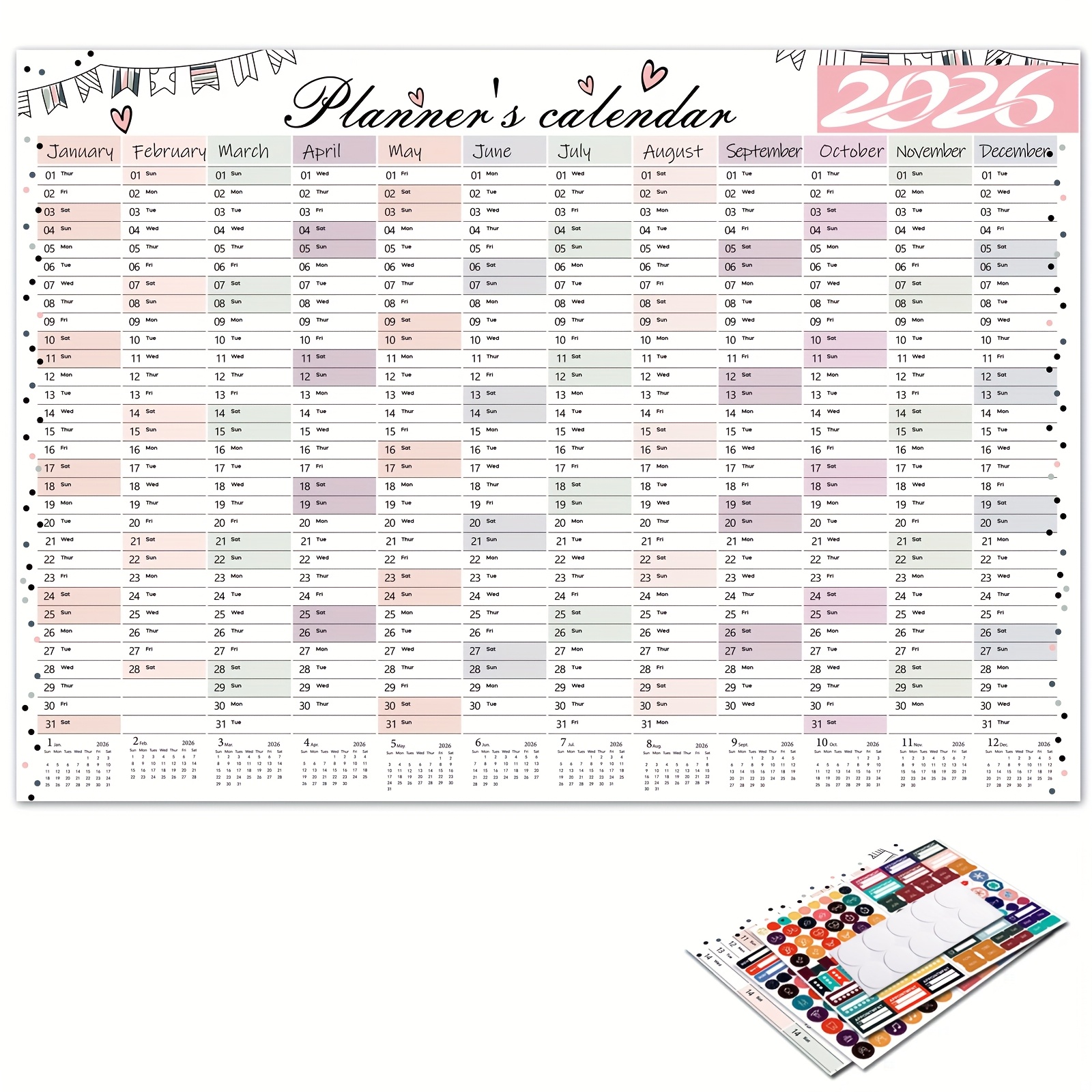2026 Large Calendar For Wall - 12 Month Wall Calendar Full Year View, 29.2 X 20.7 Inch, Yearly Wall Calendar With 4 Sheets Of Stickers And 10 Round Adhesive Dots, Large Wall Calendar