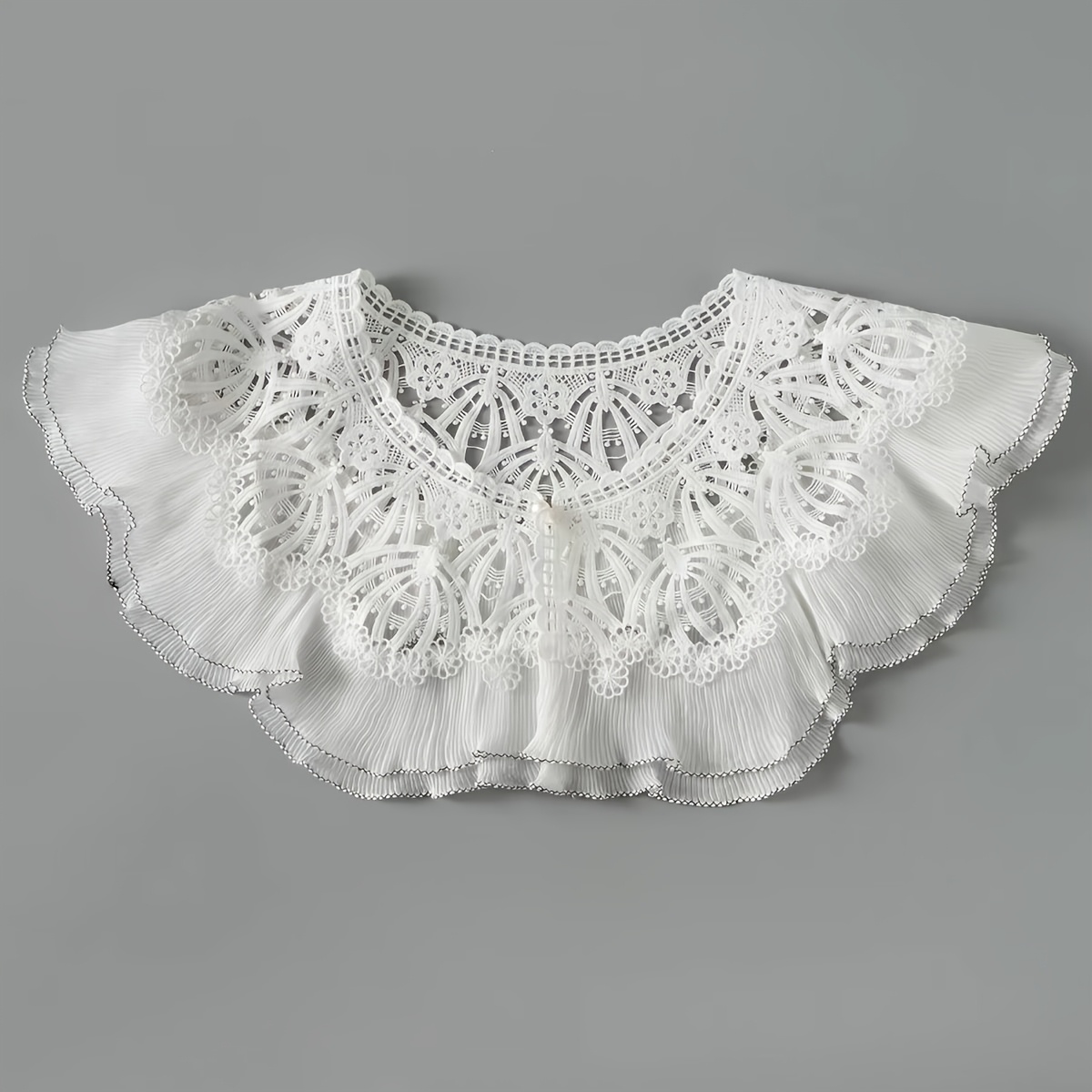 TEMU Col amovible faux col de type fée en dentelle blanche avec bordure florale, broderie ajourée, design à épaules , polyvalent pour toutes , -effet