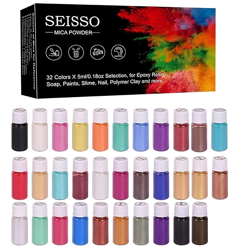 Image of Mica Powder 32 Colors, Pigment Powder Set For Painting, Nail Polish, , Lip Gloss, Makeup, Bath , Making And Epoxy Resin