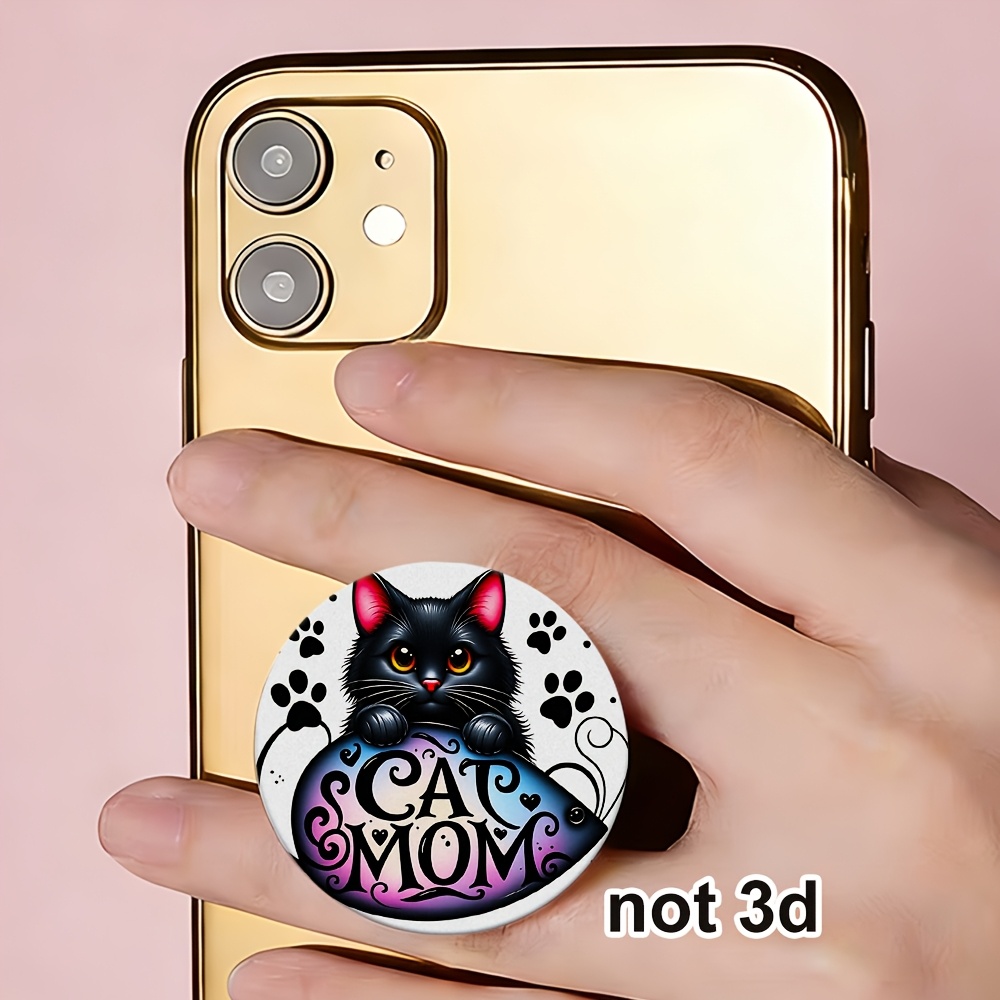 Temu – TEMU 2d Black Cat Mom Phone Stand, Suitable For Smartphones, Foldable And