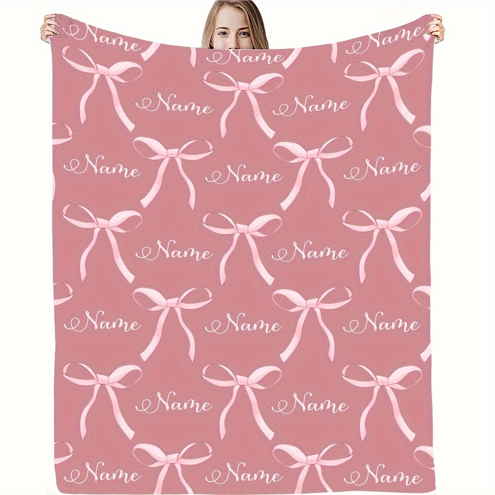 

Personalized Name & Bow Print Flannel Blanket - Soft, Cozy & Warm | Perfect Gift For Birthdays, | Ideal For Sofa, Bed, Office, Camping & Travel