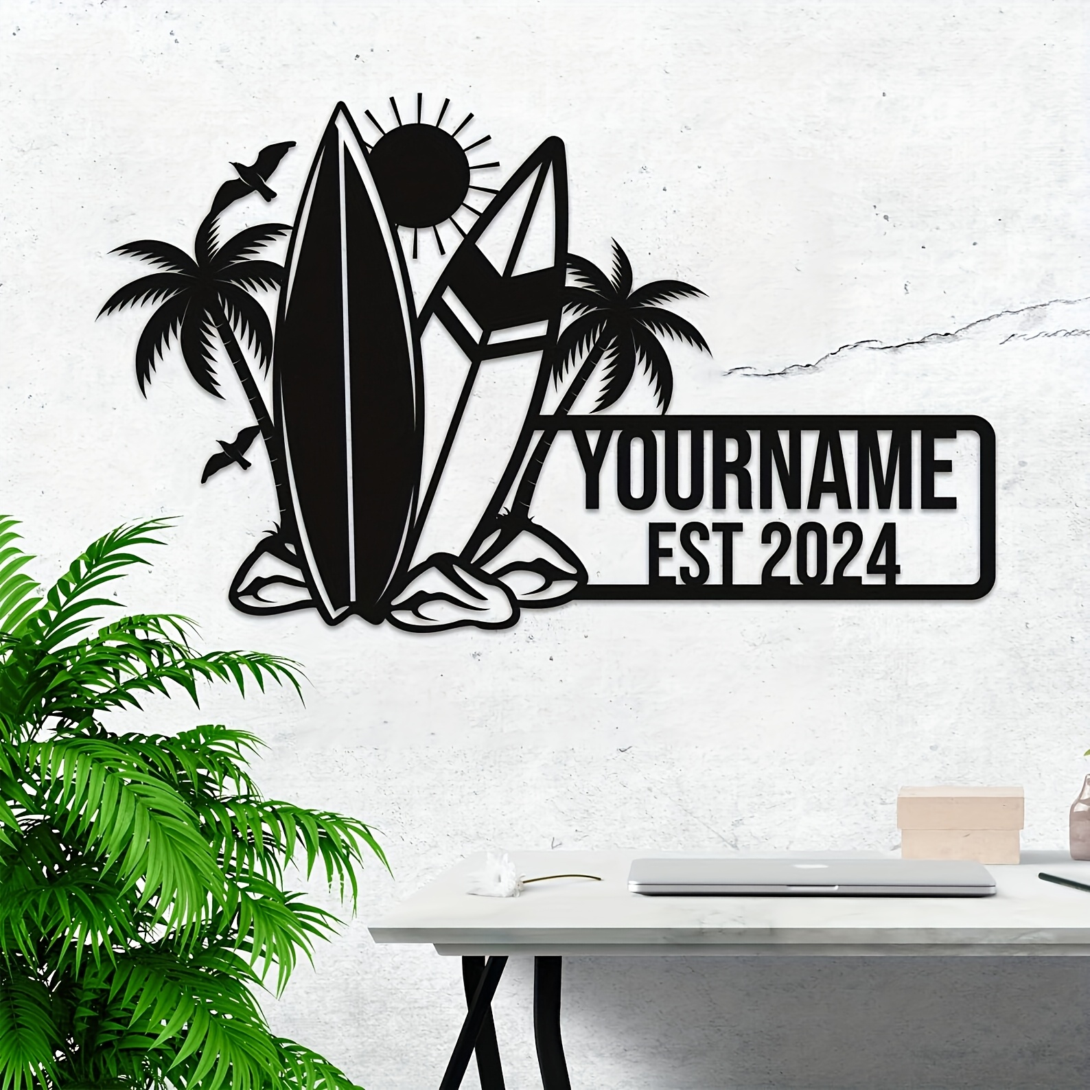 TEMU A Customizable, Romantic Shack-style Wall Decor With Personalized Address And Number. House Plaque. Black Beach Pattern - 1pc, Coastal Wall Art,