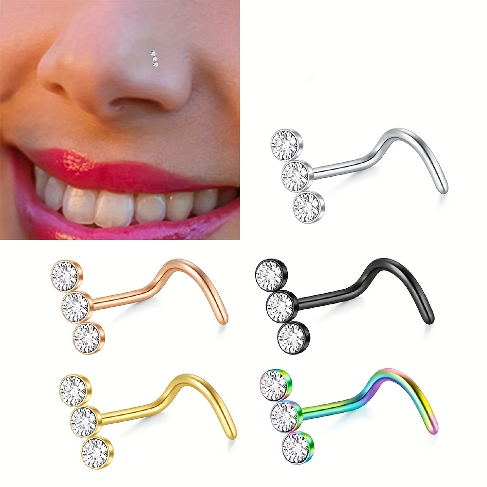 

1/5 Pcs Of Unique 18g Stainless Steel Inlaid Zircon Nose Pin Women's Body Piercing Jewelry