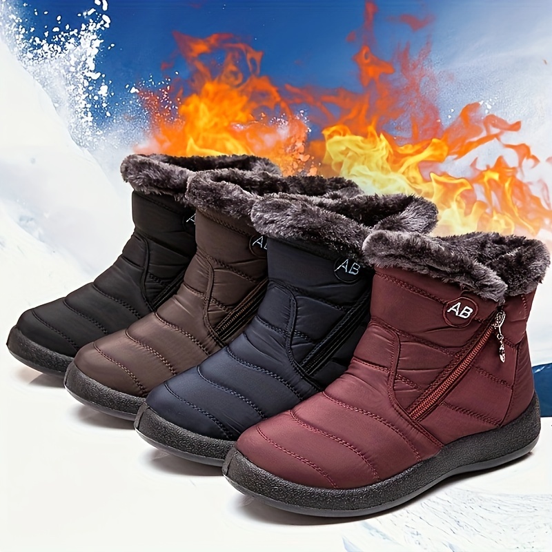 Women's Fashion Non-slip Thickened Medium Tube Zipper Snow Boots, Comfortable Round Toe Warm Thick Bottom Snow Boots