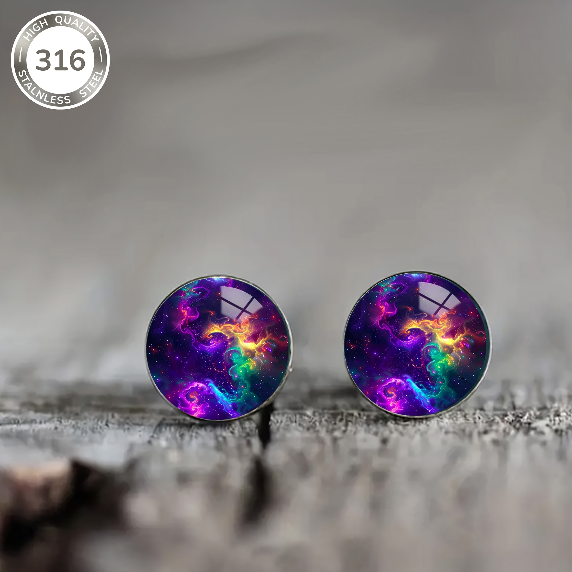 1 Pair Of Colorful Nebula Pattern Steel Ear Studs, Luxurious And Elegant Style Jewelry For Men And Women, Banquet Wear, Thanksgiving Gift