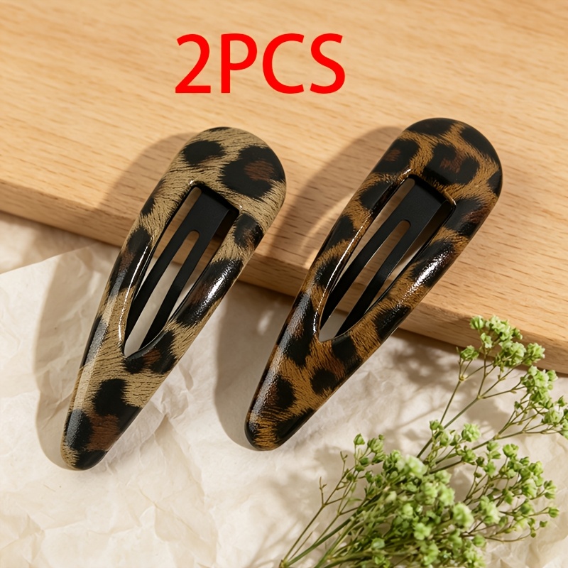 TEMU Lot de 2 pinces à cheveux élégantes vintage de à imprimé léopard, barrette simple pour femme, pinces antidérapantes pour frange, pinces