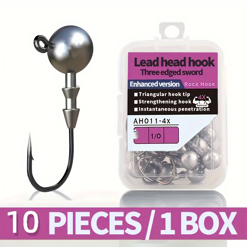 

10pcs/box Fishing Hooks, Lead Head Hooks, Barbed Sharp Hooks, Portable Fishing Accessories