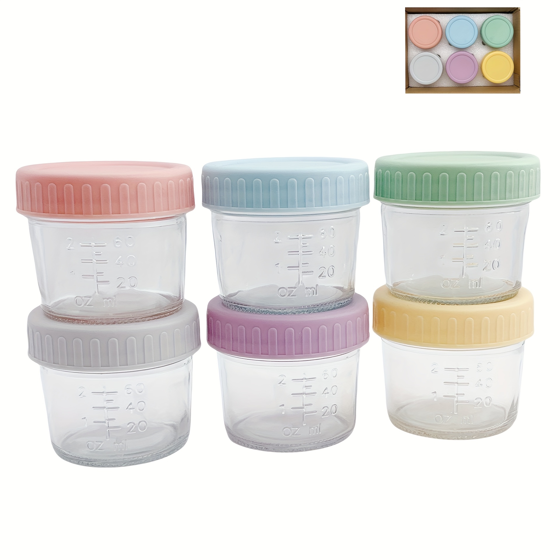 E-shop 6er-Pack Glas-Baby-Lebensmittelbehälter - 4oz Glasbehälter mit Deckeln, mikrowellen-, spülmaschinen- gefriersicher, 100 % auslaufsicher,