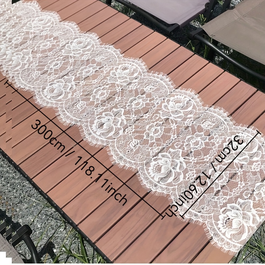 32cm Cm White Floral Lace Tablecloth Wedding Bridal Shower Shower Dining Table Dresser Decoration, Suitable For Outdoor Hollow Lace Table Runner Clothes Decoration