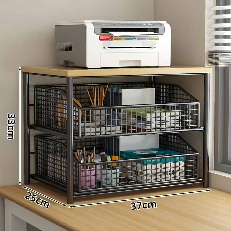 TEMU Three-tier Storage Cabinet, Suitable For Coffee Machines, Tableware, Printer Shelves, And Desktop Storage Racks. Features A Modern Black And
