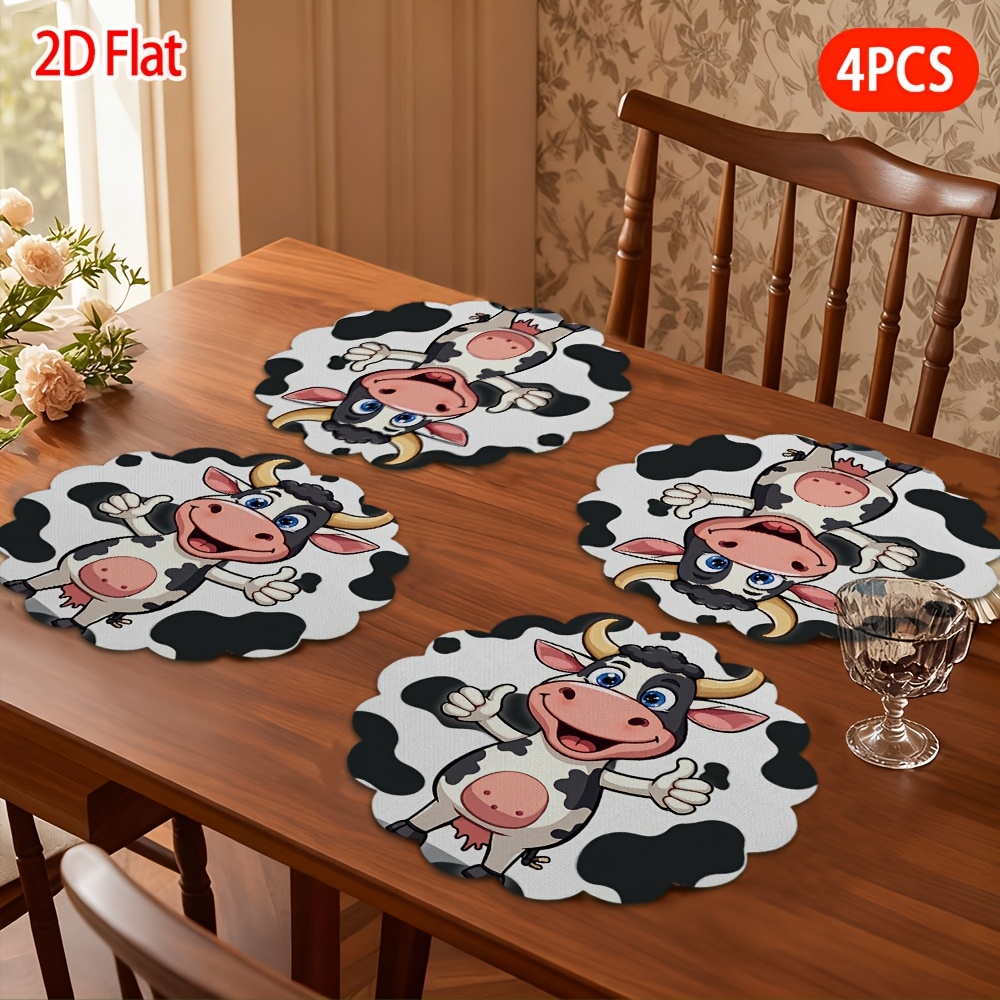 TEMU 4er-Set Kuh-Tischsets passend für Esstisch, Spitzentischmatten mit Daumen-hoch-Kuh-Aufdruck, Tischschoner für Osterdeko, Valentinstagsgeschenke,