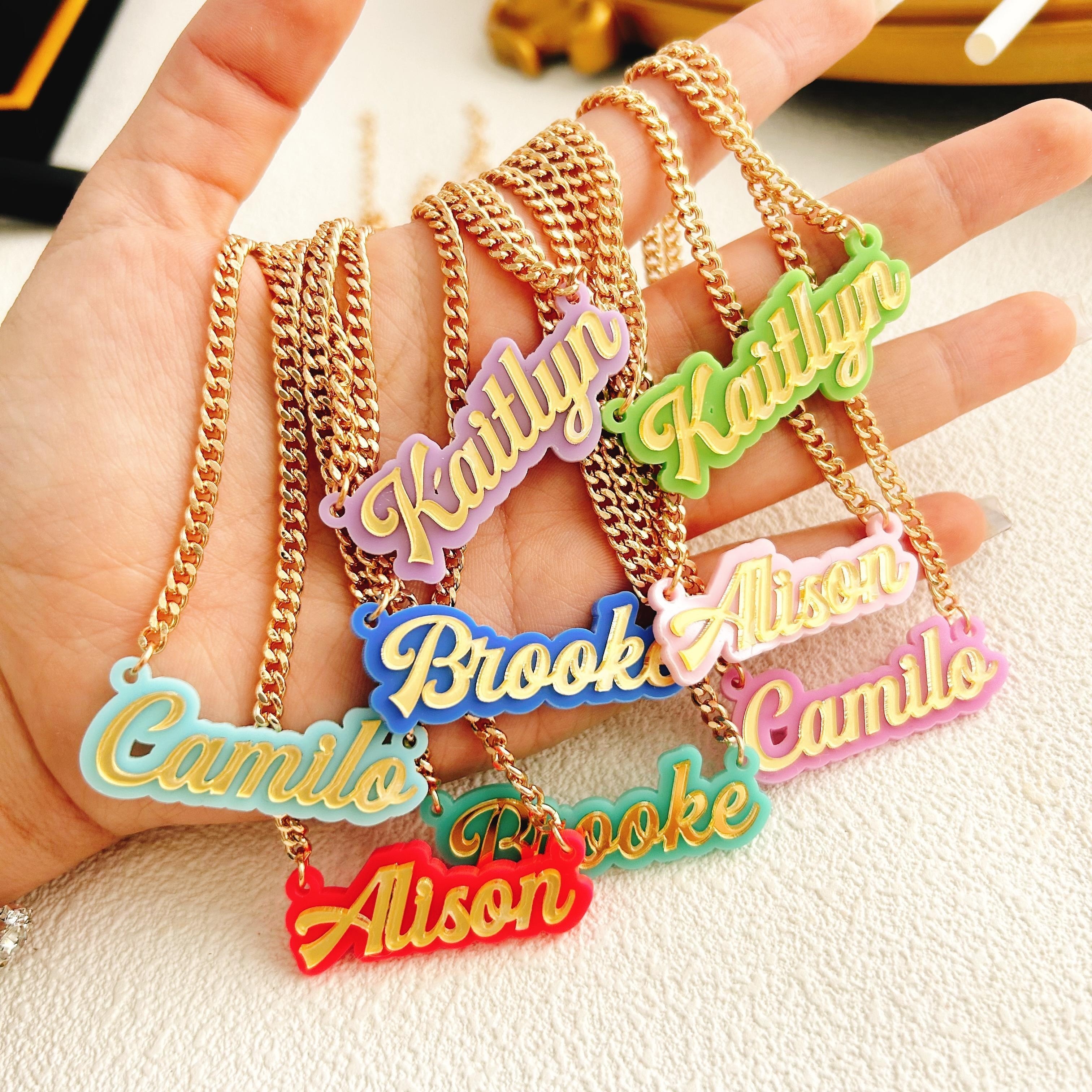 

Customized Macaron Acrylic Name Item Necklace, Colorful Heart Lace Design Personality Lively Fashion Style Versatile Party Travel Wear Jewelry Gifts For Women