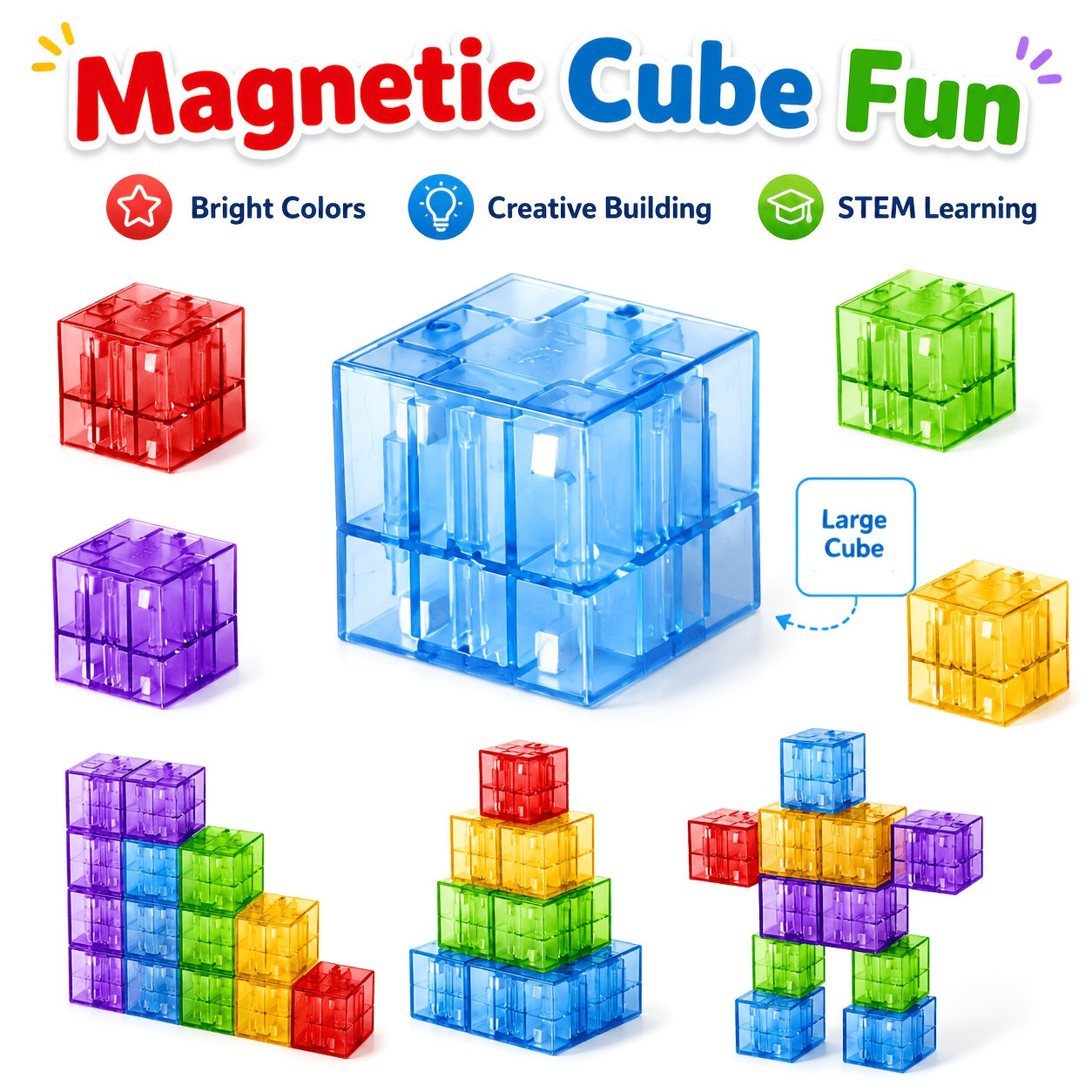 35pcs Clear Magnetic Blocks, Colorful Building Cubes for Kids