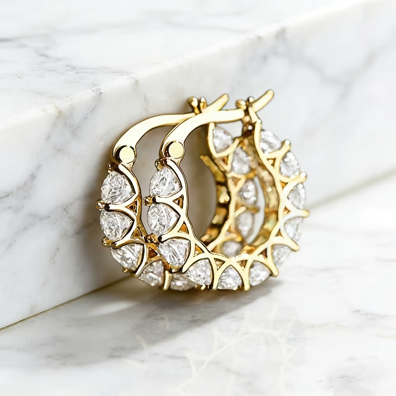 TEMU A Pair Of Fashionable Copper Micro-pave Earrings With Full-pave Synthetic Zirconia Lace Detailing