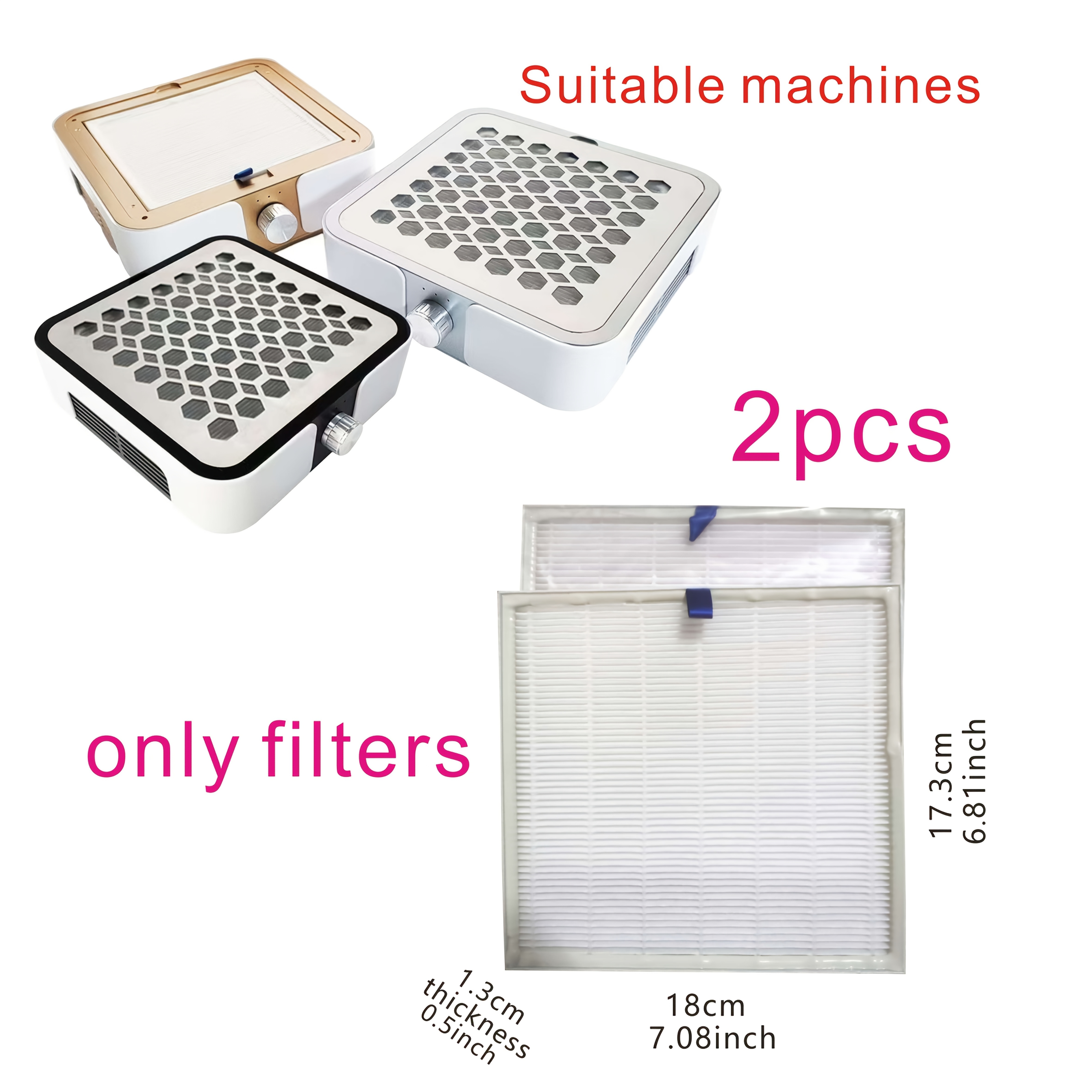 TEMU 2pcs Professional Nail Vacuum Cleaner Filter - Composite Pp Reusable 6.81x7.08-inch Replacement Filter, Suitable For Nail Salon Tools And