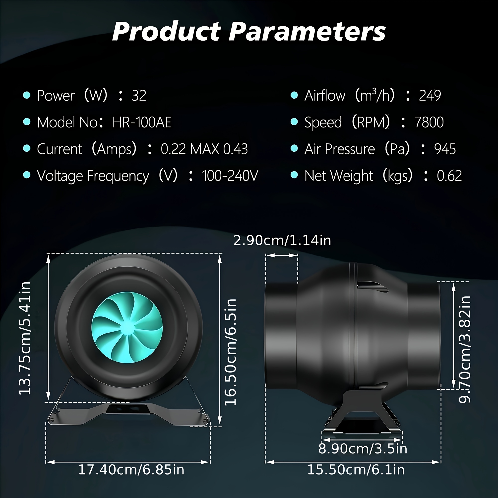 4 Inch Inline Ec Motor Duct Fan With Variable Speed Controller Ventilation Exhaust Fan For Heating Cooling Booster, Grow Tents, Hydroponics (146 Cfm)